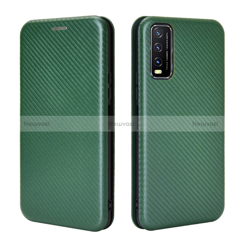 Leather Case Stands Flip Cover Holder L02Z for Vivo Y11s Green