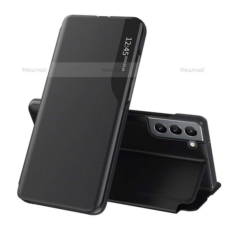 Leather Case Stands Flip Cover Holder L03 for Samsung Galaxy S21 FE 5G Black