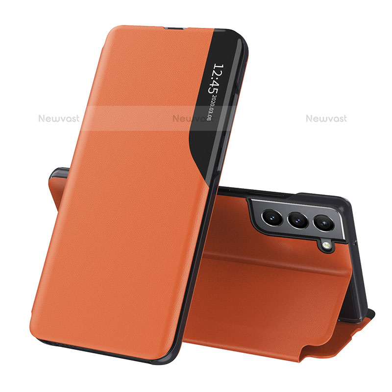 Leather Case Stands Flip Cover Holder L03 for Samsung Galaxy S21 FE 5G Orange