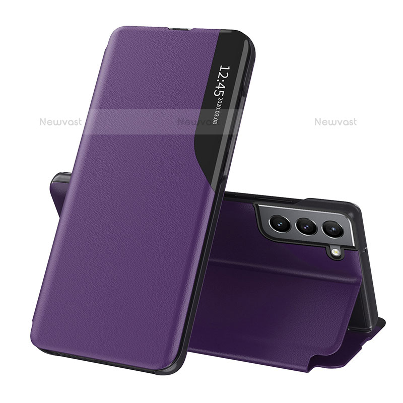 Leather Case Stands Flip Cover Holder L03 for Samsung Galaxy S21 FE 5G Purple