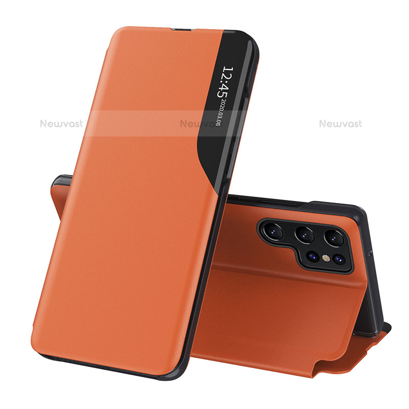 Leather Case Stands Flip Cover Holder L03 for Samsung Galaxy S21 Ultra 5G Orange