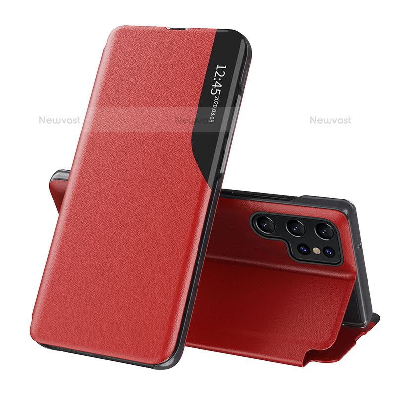 Leather Case Stands Flip Cover Holder L03 for Samsung Galaxy S21 Ultra 5G Red