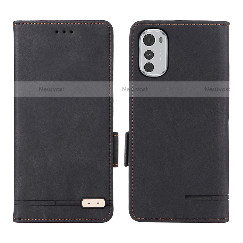 Leather Case Stands Flip Cover Holder L03Z for Motorola Moto E32 Black