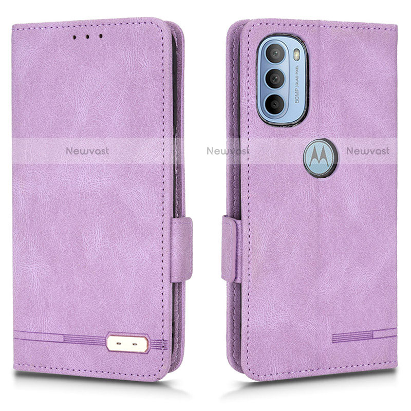 Leather Case Stands Flip Cover Holder L03Z for Motorola Moto G31 Purple