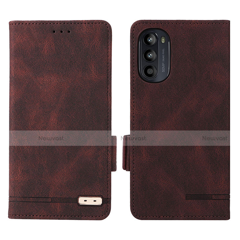 Leather Case Stands Flip Cover Holder L03Z for Motorola Moto G71s 5G Brown