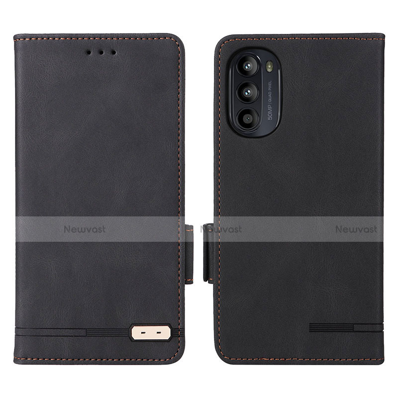 Leather Case Stands Flip Cover Holder L03Z for Motorola Moto G82 5G Black