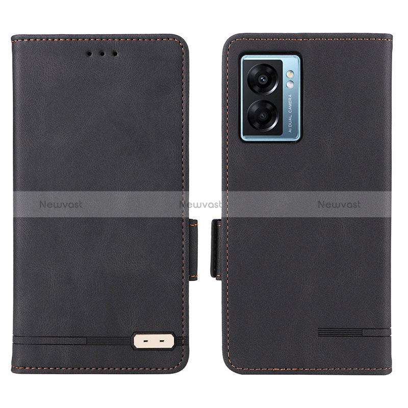 Leather Case Stands Flip Cover Holder L03Z for Oppo A56S 5G Black