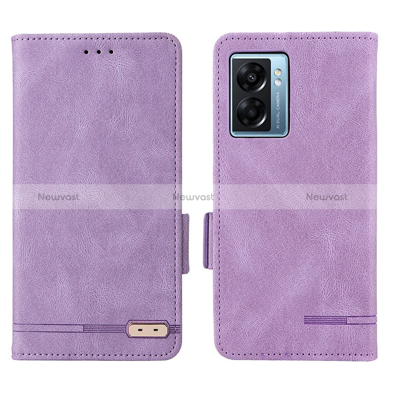 Leather Case Stands Flip Cover Holder L03Z for Oppo A56S 5G Purple