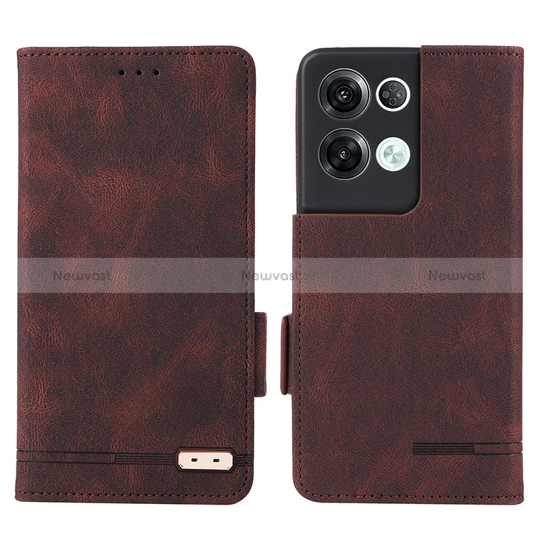 Leather Case Stands Flip Cover Holder L03Z for Oppo Reno8 Pro+ Plus 5G Brown