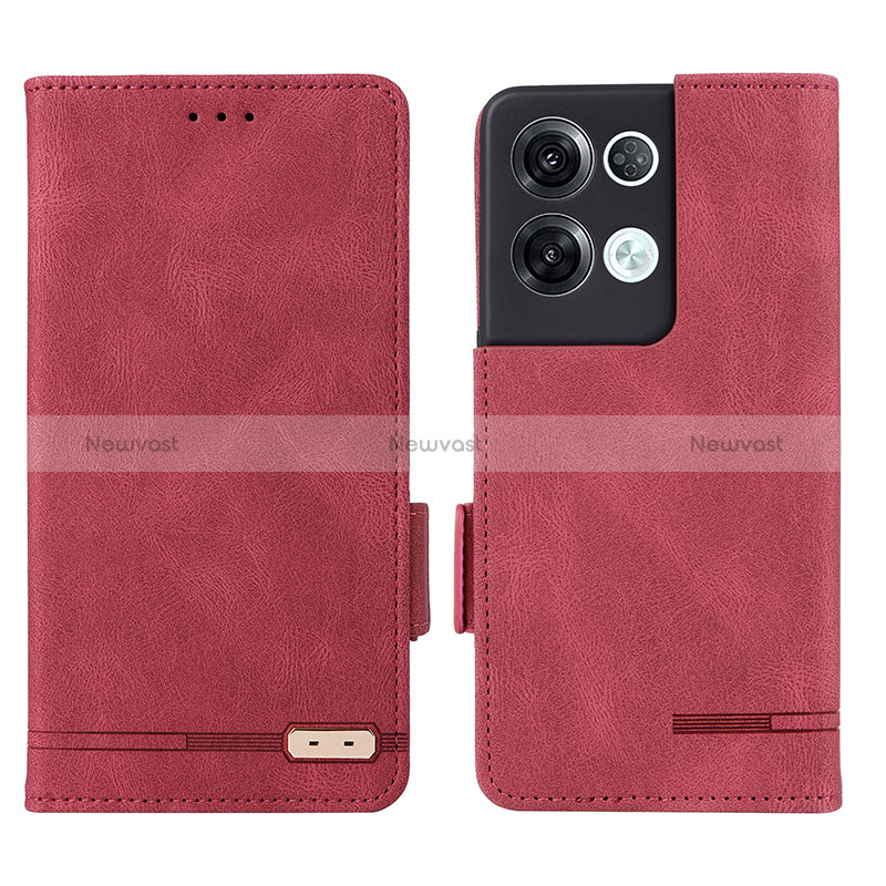 Leather Case Stands Flip Cover Holder L03Z for Oppo Reno8 Pro+ Plus 5G Red