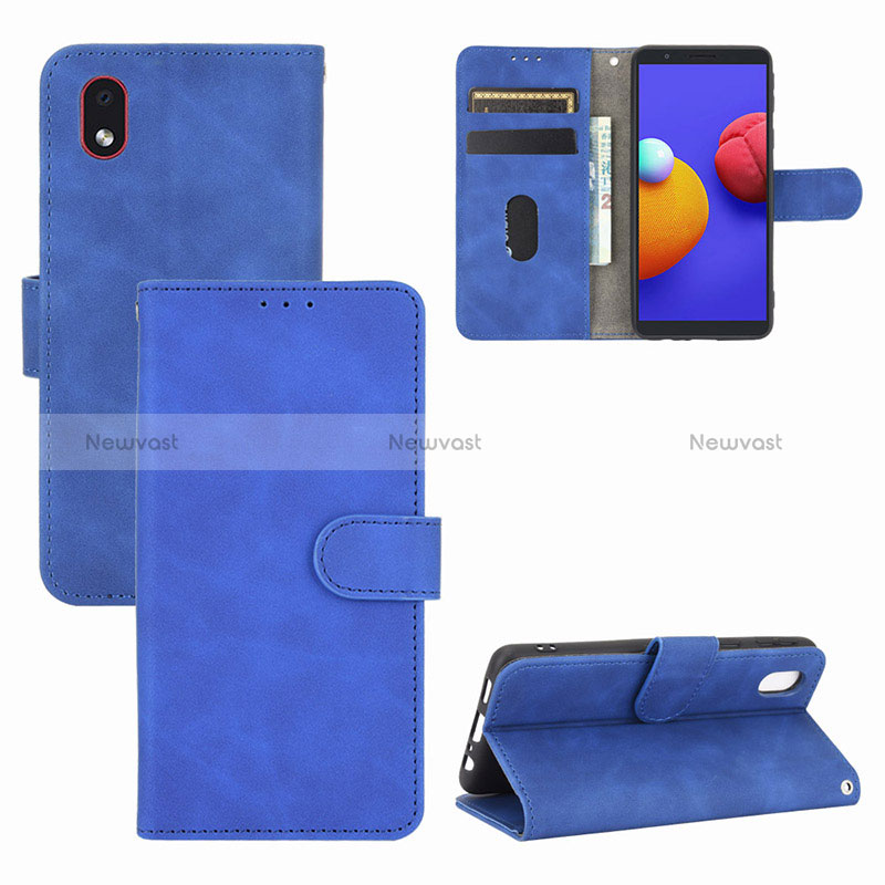 Leather Case Stands Flip Cover Holder L03Z for Samsung Galaxy A01 Core Blue