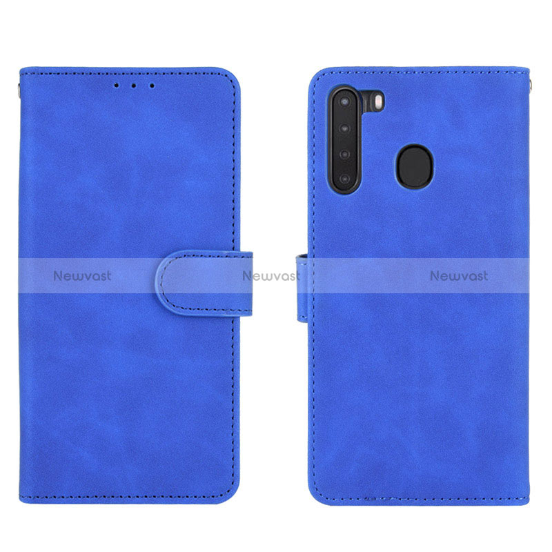 Leather Case Stands Flip Cover Holder L03Z for Samsung Galaxy A21 Blue