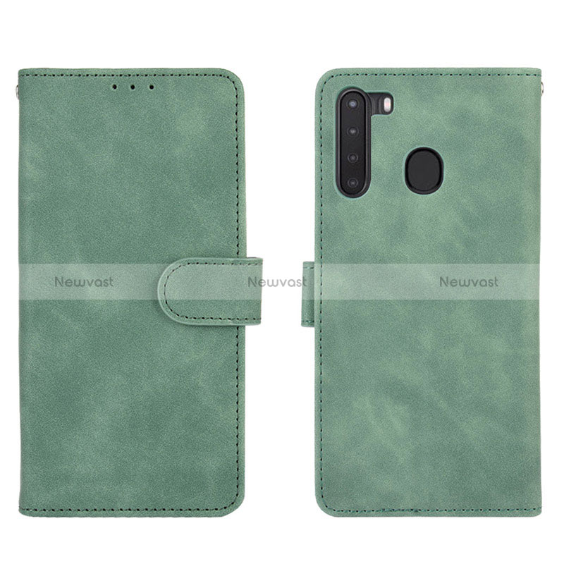 Leather Case Stands Flip Cover Holder L03Z for Samsung Galaxy A21 Green