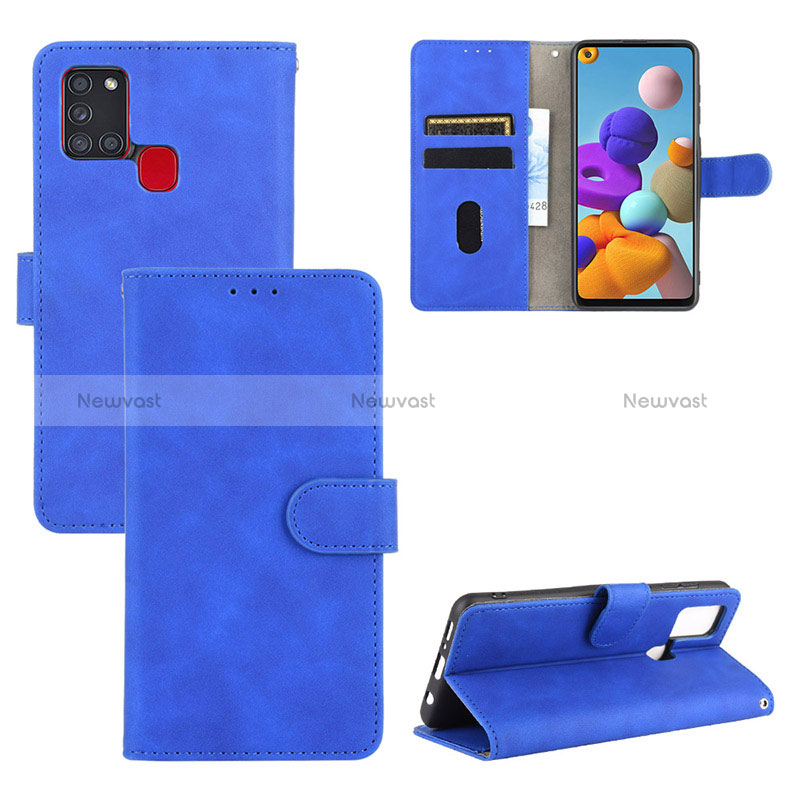 Leather Case Stands Flip Cover Holder L03Z for Samsung Galaxy A21s Blue