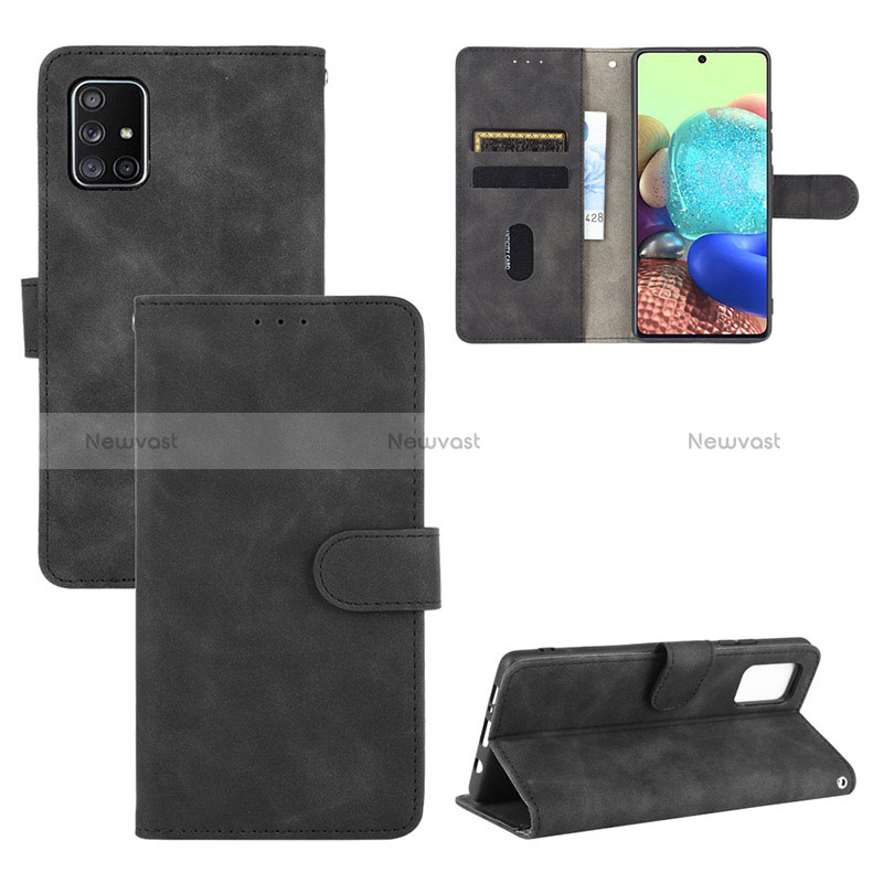 Leather Case Stands Flip Cover Holder L03Z for Samsung Galaxy A71 5G Black