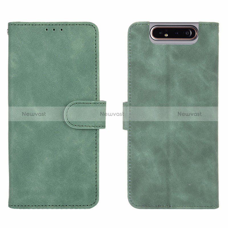 Leather Case Stands Flip Cover Holder L03Z for Samsung Galaxy A80 Green