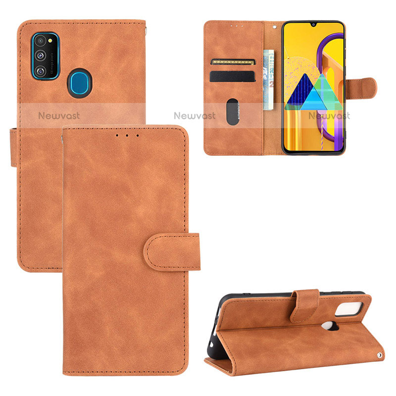 Leather Case Stands Flip Cover Holder L03Z for Samsung Galaxy M30s Brown