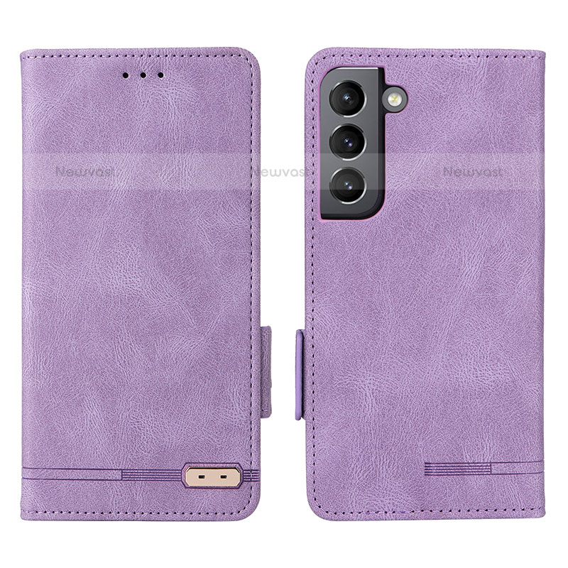 Leather Case Stands Flip Cover Holder L03Z for Samsung Galaxy S21 5G Purple