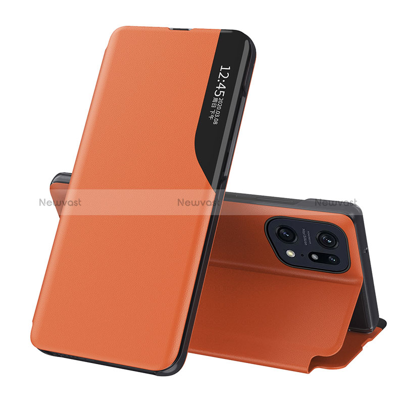 Leather Case Stands Flip Cover Holder L04 for Oppo Find X5 5G Orange