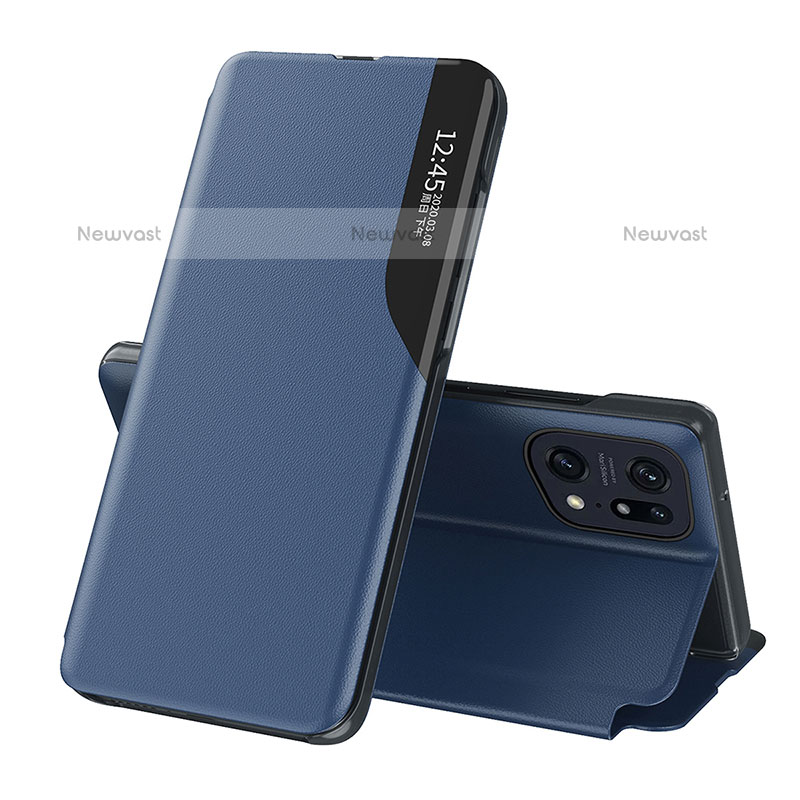 Leather Case Stands Flip Cover Holder L04 for Oppo Find X5 Pro 5G Blue