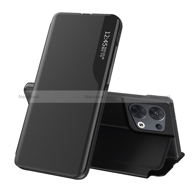 Leather Case Stands Flip Cover Holder L04 for Oppo Reno8 Pro 5G Black