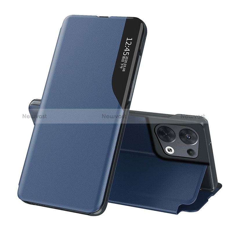 Leather Case Stands Flip Cover Holder L04 for Oppo Reno9 Pro 5G Blue