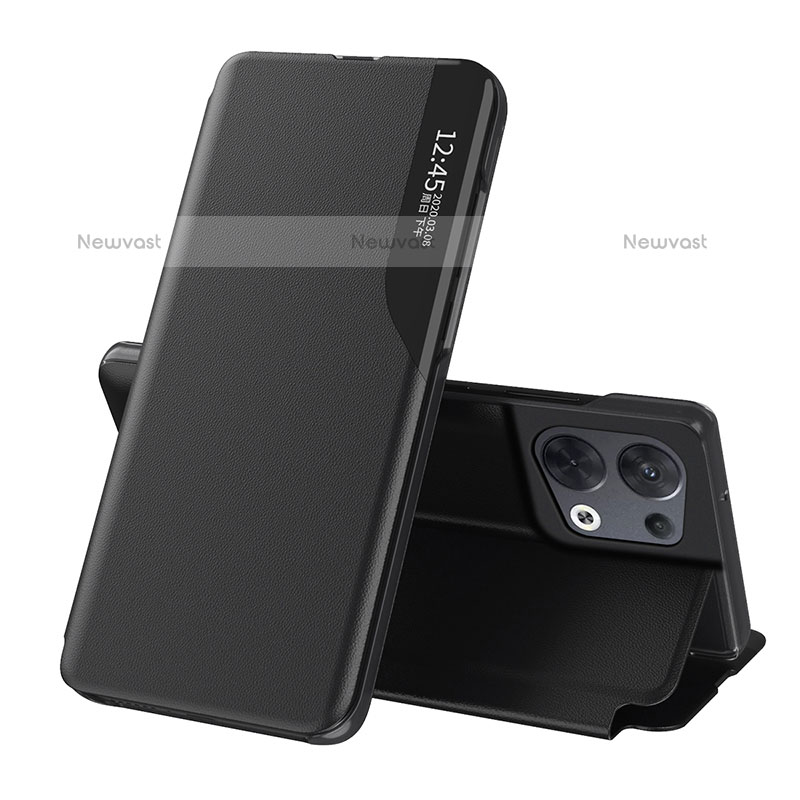 Leather Case Stands Flip Cover Holder L04 for Oppo Reno9 Pro+ Plus 5G Black