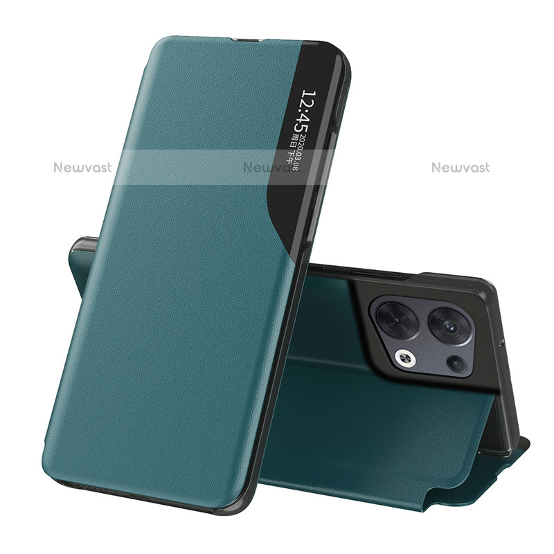 Leather Case Stands Flip Cover Holder L04 for Oppo Reno9 Pro+ Plus 5G Green