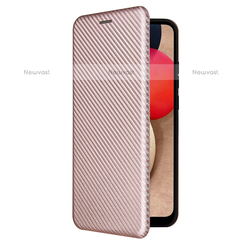 Leather Case Stands Flip Cover Holder L04Z for Samsung Galaxy A02s Rose Gold