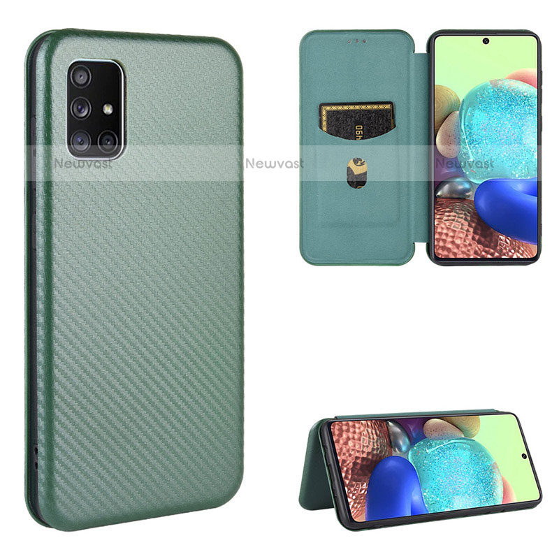 Leather Case Stands Flip Cover Holder L04Z for Samsung Galaxy M51 Green