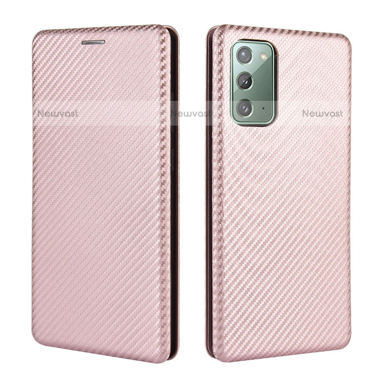 Leather Case Stands Flip Cover Holder L04Z for Samsung Galaxy Note 20 5G Rose Gold