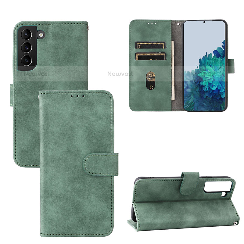 Leather Case Stands Flip Cover Holder L04Z for Samsung Galaxy S21 5G Green