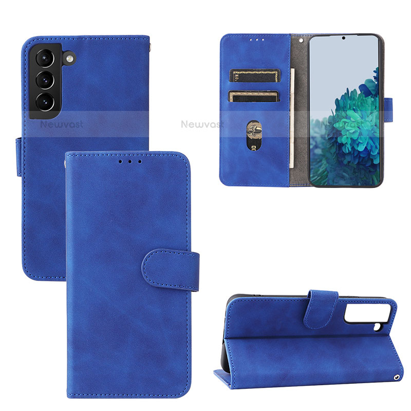 Leather Case Stands Flip Cover Holder L04Z for Samsung Galaxy S21 FE 5G Blue