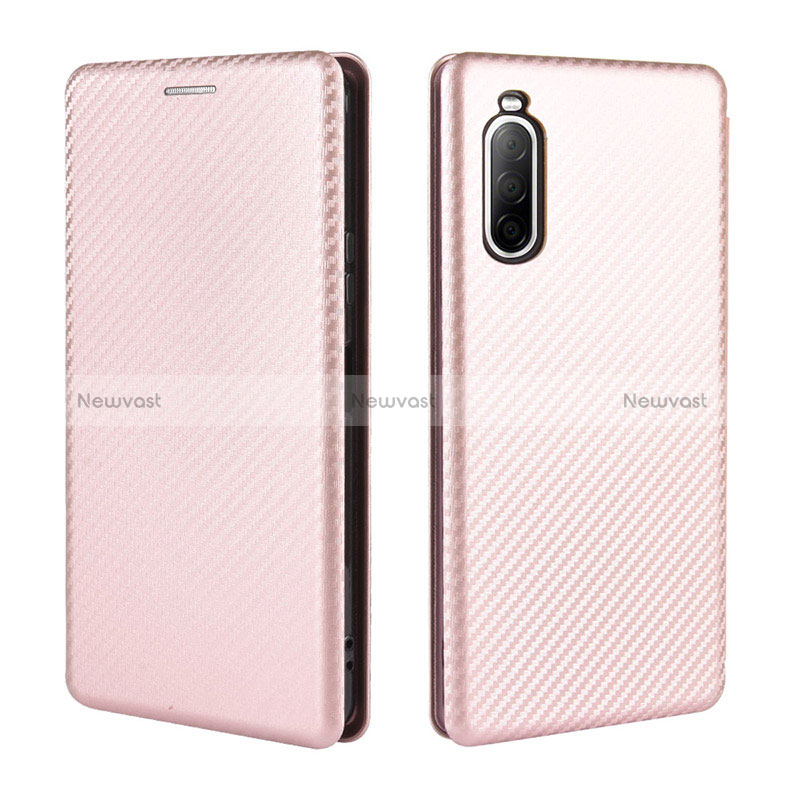 Leather Case Stands Flip Cover Holder L04Z for Sony Xperia 10 II Rose Gold