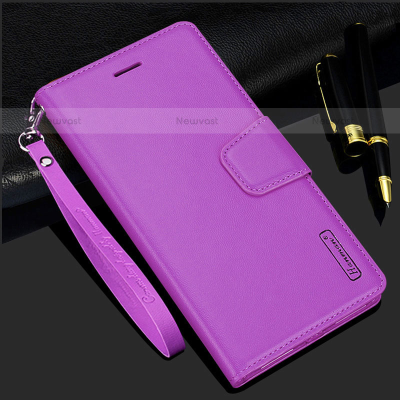Leather Case Stands Flip Cover Holder L05 for Samsung Galaxy S21 5G Purple