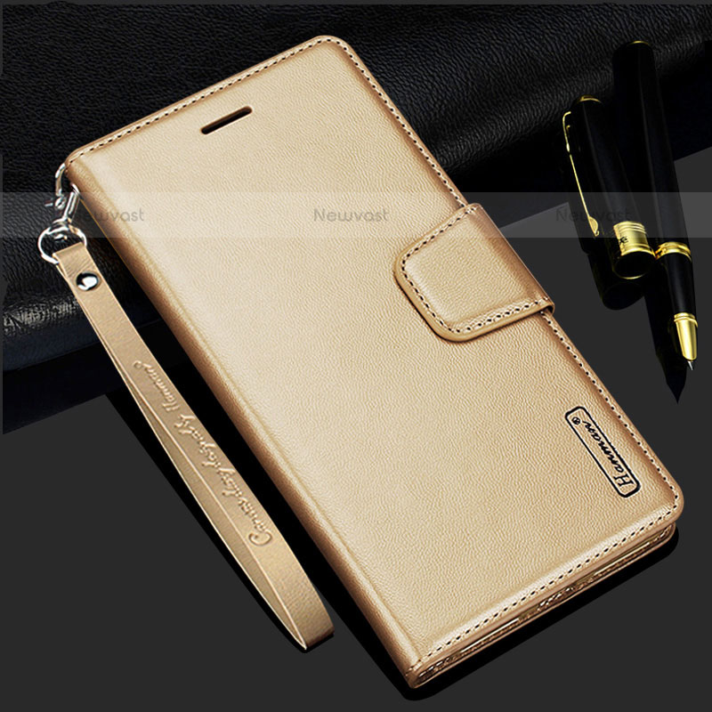Leather Case Stands Flip Cover Holder L05 for Samsung Galaxy S22 5G Gold