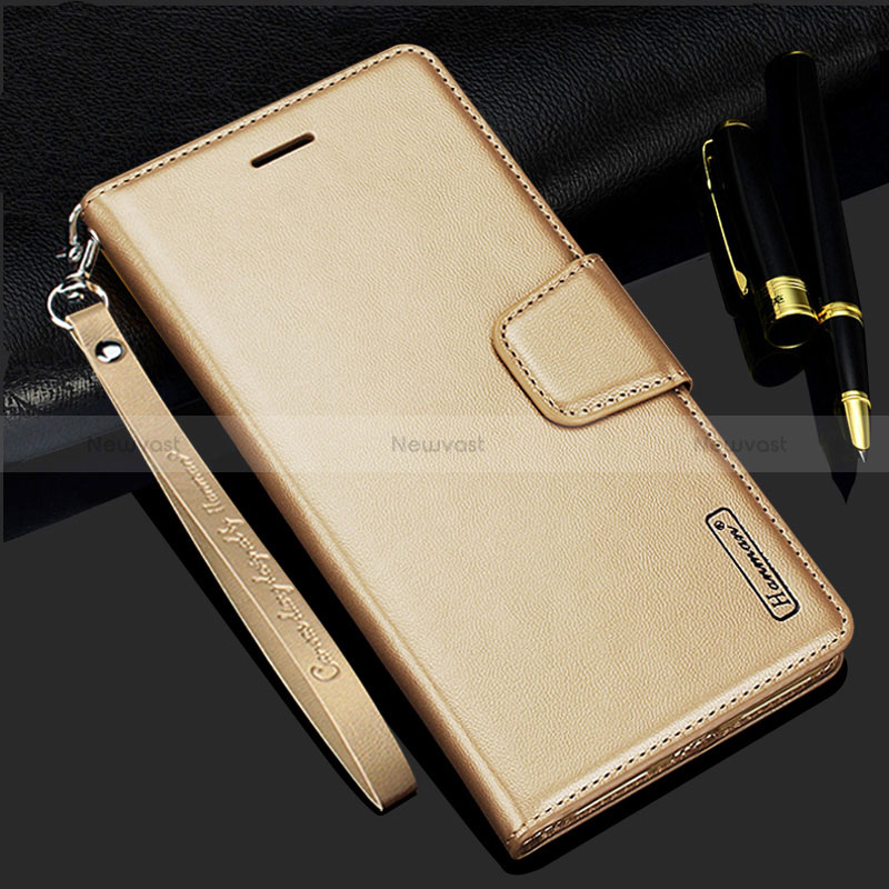 Leather Case Stands Flip Cover Holder L05 for Samsung Galaxy S22 Plus 5G Gold