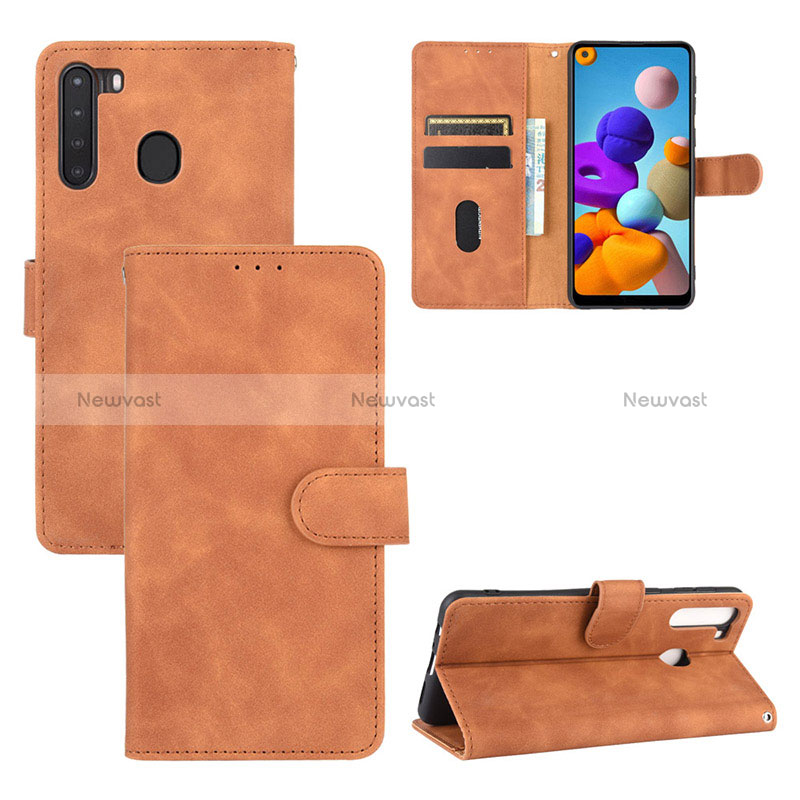 Leather Case Stands Flip Cover Holder L05Z for Samsung Galaxy A21 Brown