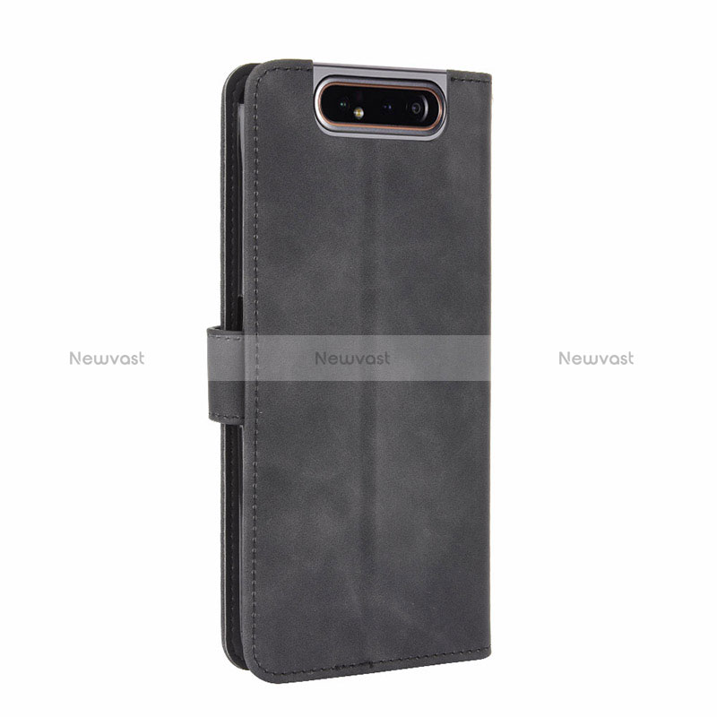 Leather Case Stands Flip Cover Holder L05Z for Samsung Galaxy A80 Black