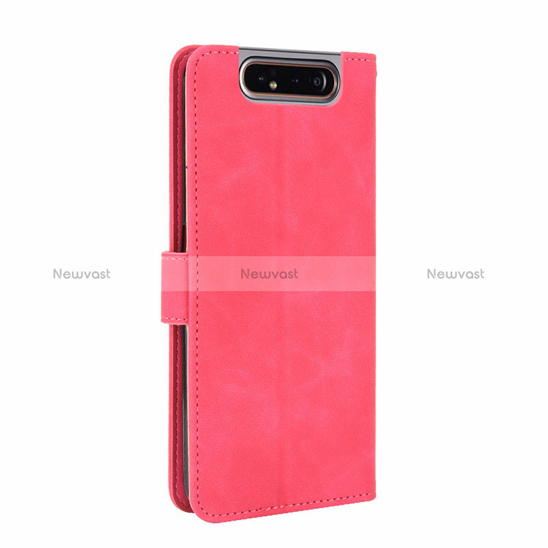 Leather Case Stands Flip Cover Holder L05Z for Samsung Galaxy A80 Hot Pink