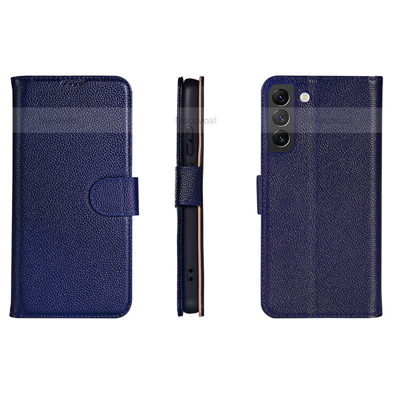 Leather Case Stands Flip Cover Holder L06 for Samsung Galaxy S21 5G Blue
