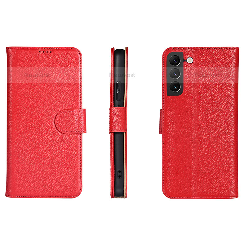 Leather Case Stands Flip Cover Holder L06 for Samsung Galaxy S21 5G Red