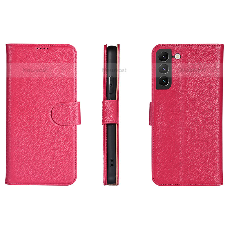 Leather Case Stands Flip Cover Holder L06 for Samsung Galaxy S22 5G Hot Pink