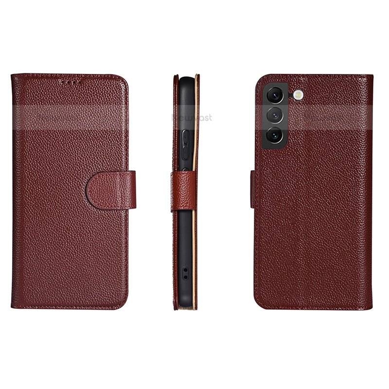 Leather Case Stands Flip Cover Holder L06 for Samsung Galaxy S22 5G Red Wine