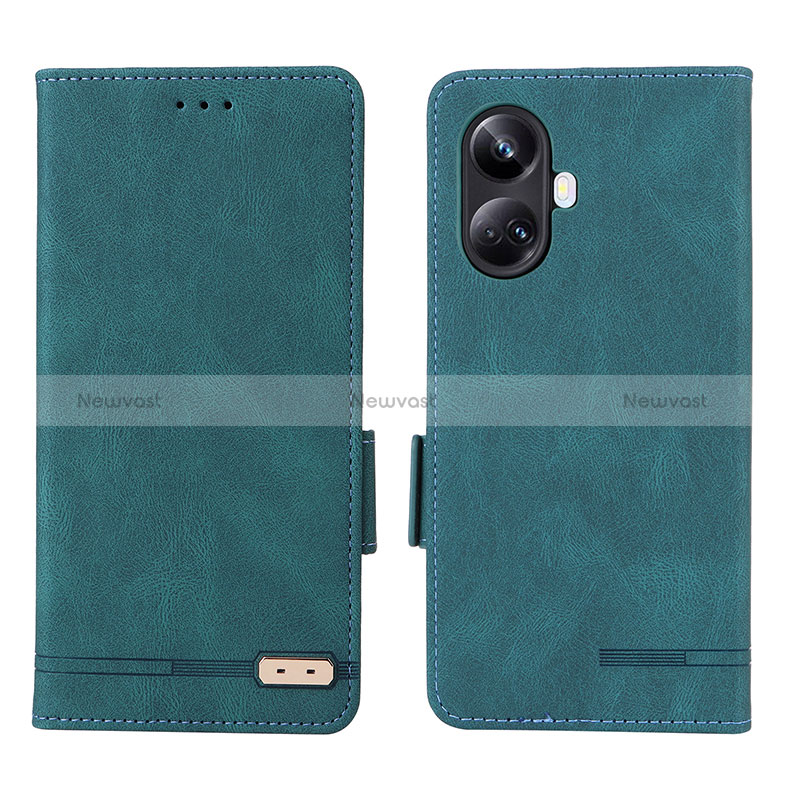 Leather Case Stands Flip Cover Holder L06Z for Realme 10 Pro+ Plus 5G Green