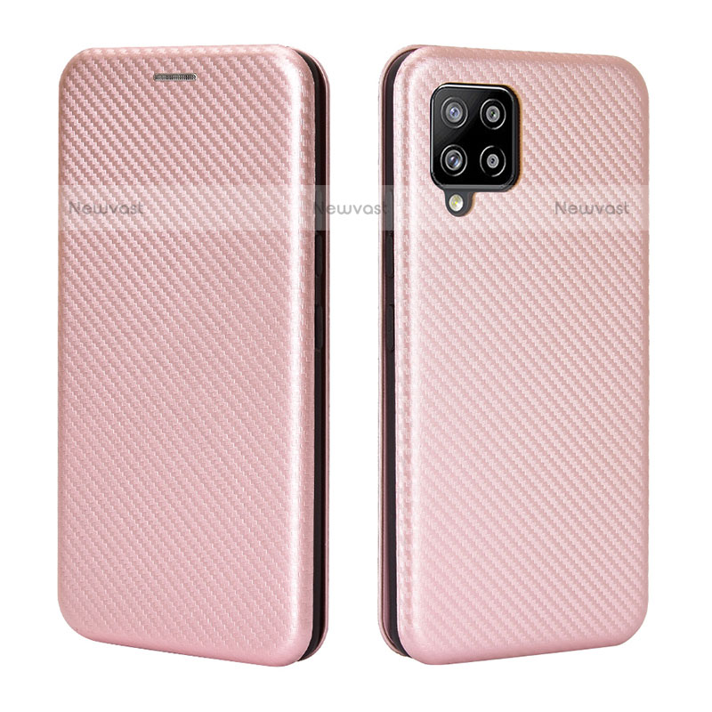 Leather Case Stands Flip Cover Holder L06Z for Samsung Galaxy A42 5G Rose Gold