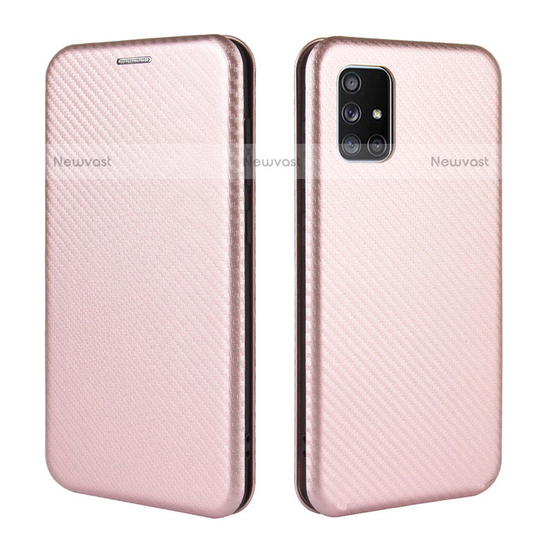 Leather Case Stands Flip Cover Holder L06Z for Samsung Galaxy A51 4G Rose Gold