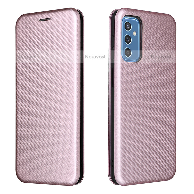 Leather Case Stands Flip Cover Holder L06Z for Samsung Galaxy M52 5G Rose Gold
