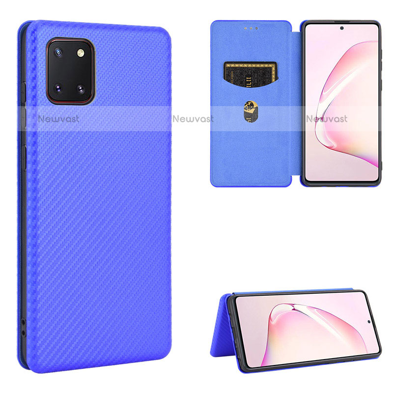 Leather Case Stands Flip Cover Holder L06Z for Samsung Galaxy Note 10 Lite Blue