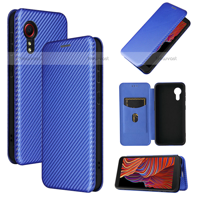 Leather Case Stands Flip Cover Holder L06Z for Samsung Galaxy XCover 5 SM-G525F Blue
